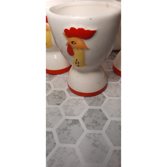 Holt Howard Set of 4 Whimsical Egg Cups, Coq Rouge Rooster Design 1961 - Picture 4 of 10